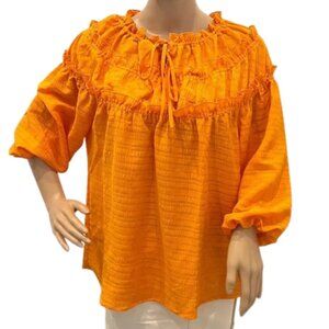 Hester & Orchard Women’s Orange Ruffled Long-Sleeve Blouse with Tie - Size S